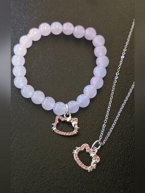 Hello Kitty Pink Beaded Charm Stretch Bracelet & Necklace 2Pk